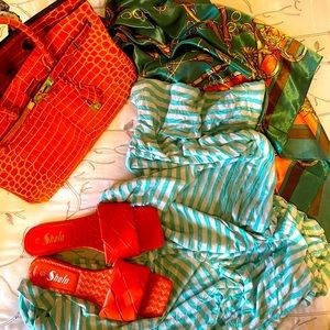 S Charming Charlie halter mint green and white striped maxi mermaid edition